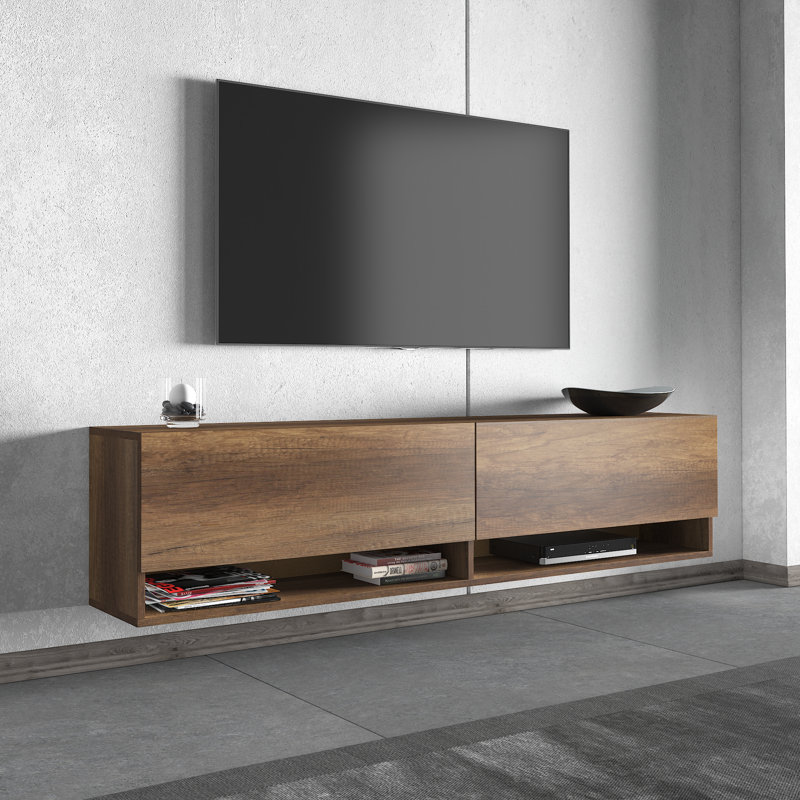 Didimo Modern Floating TV Stand for TVs Up to 80" Wall-Mounted Minimalist Console Media Shelf, Walnut
