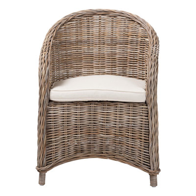 Bali & Pari Amanda Natural Rattan Armchair – Handwoven Wicker Barrel Chair With Removable Cushion, Coastal Boho Style Accent Seating