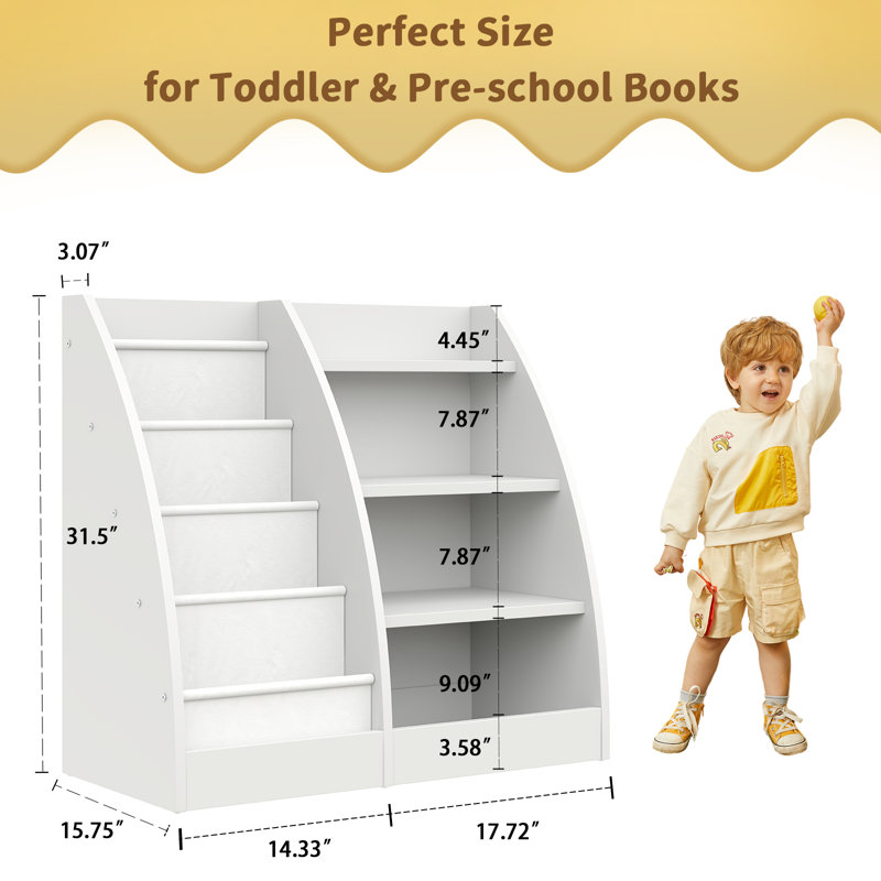 Bibliothèque pour enfants, bibliothèque pour enfants à 4 niveaux pour chambres d'enfants, bibliothèque pour enfants en bois, étagère à livres pour bébé