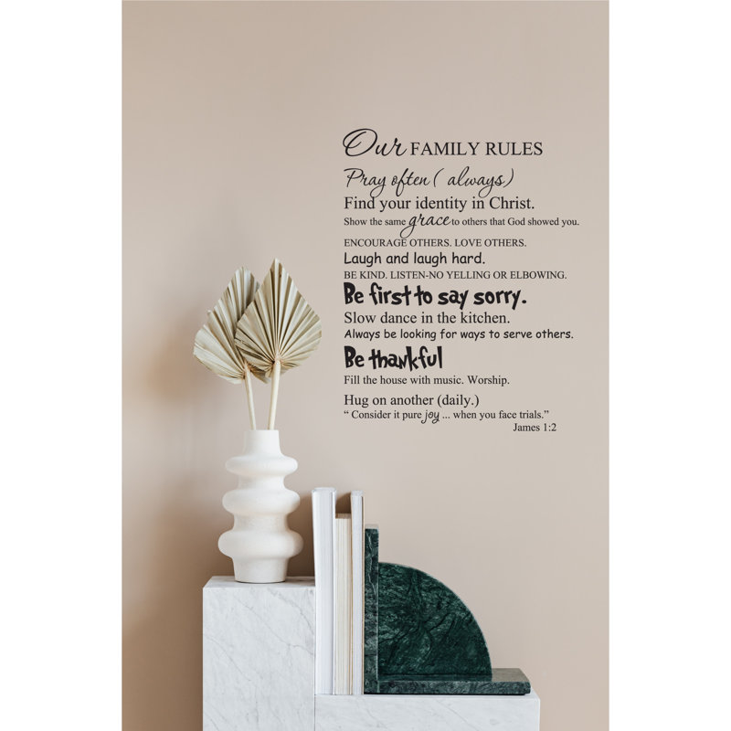 Décalcomanie murale en vinyle Our Family Rules - Citation inspirante amovible pour salon, chambre à coucher, bureau - Décoration familiale durable et élégante