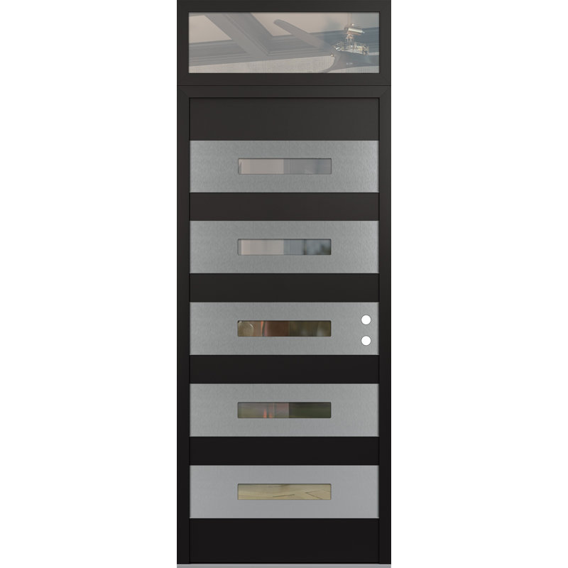 D9 36 po. X 96 po Panneau d'entrée en verre argenté noir et noir transparent avec porte d'entrée avant en verre transparent