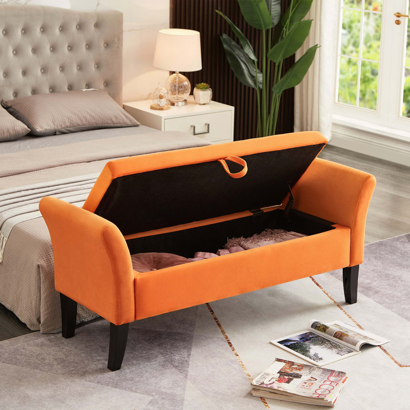 Banc de lit 51,5 po avec velours de rangement, Orange, Orange