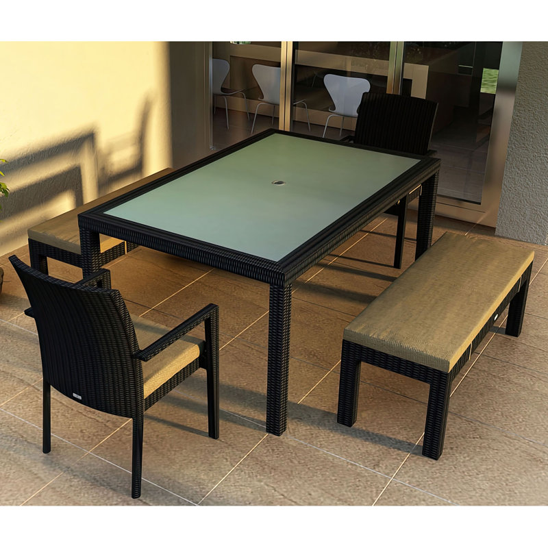 Ensemble repas 5 pièces avec coussins Subrern, Toile Sunbrella® beige chiné
