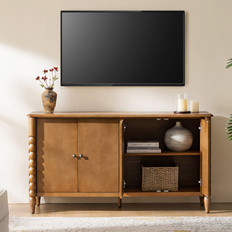 ALEX Transitional 4-Door Sideboard with Adjustable Shelves and Solid Wood Legs, Acorn