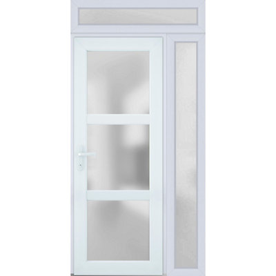 Façade extérieure avant porte en verre givré Fibre de verre givré / Manux 8552 Soie blanche / Bureau Portes de garage commerciales et résidentielles - L 36 po x H 80 po - Gauche
