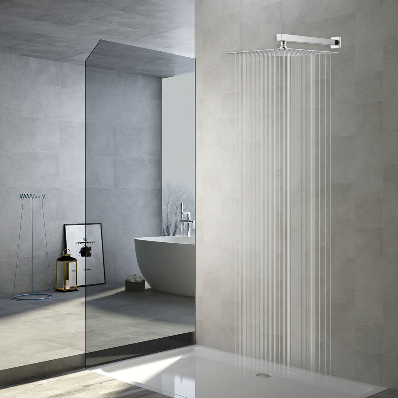 SH-12-Nickel-4  High Pressure Square Shower Head 12 Inches  With 15 Inch Shower Arm, Brushed Nickel