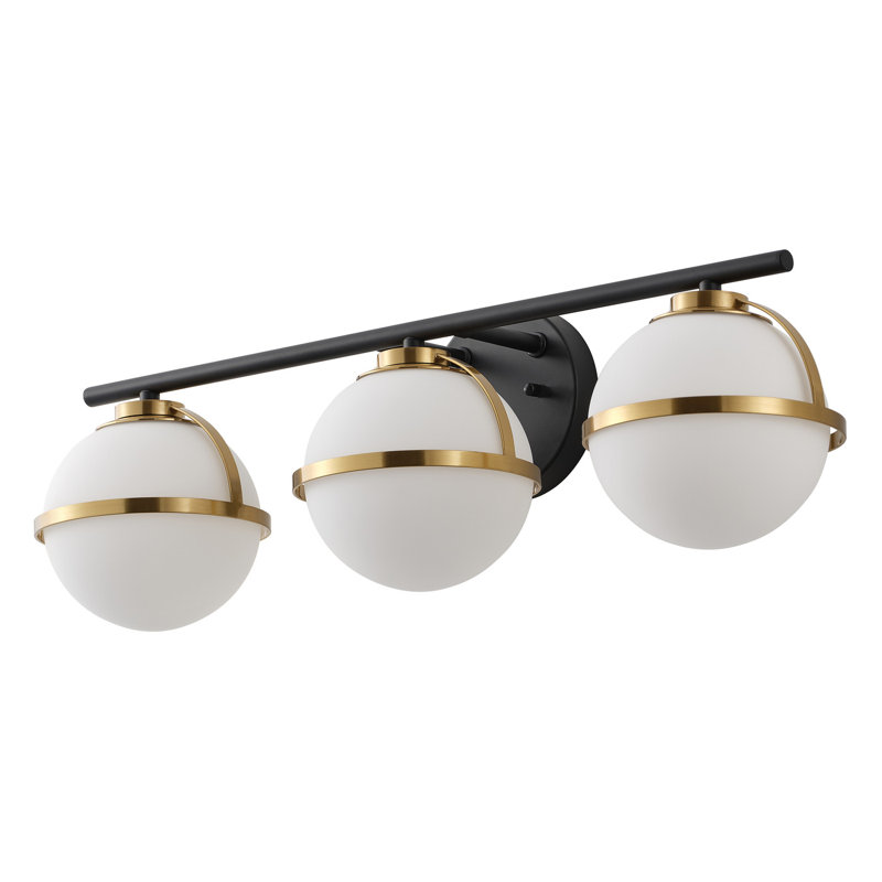 3 - Light Dimmable Vanity Light with Globe Glass Shades, Matte Black & Gold