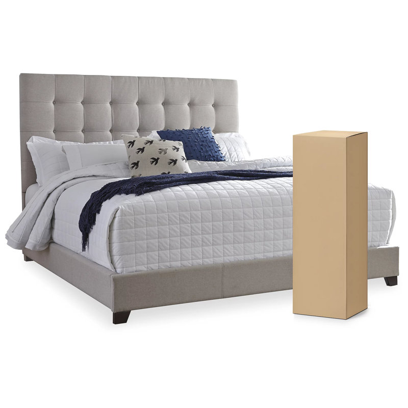 Contemporary Beige King Size Faux Leather Tufted Upholstered Bed
