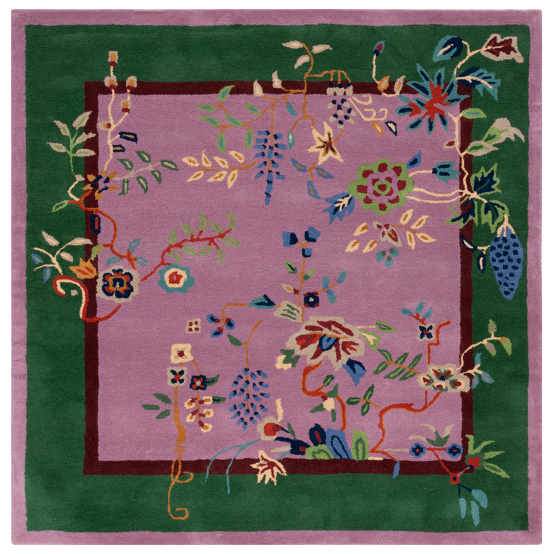Phaong Hand Tufted Wool/Cotton Floral Rug in Purple/Green, Square 6'