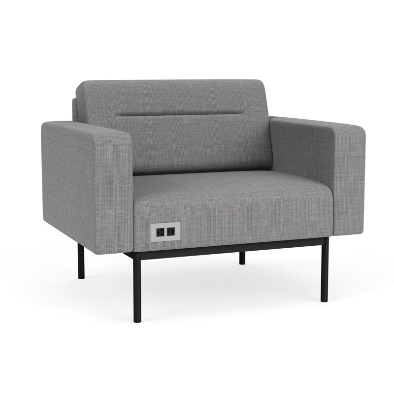 Fauteuil de réception avec accoudoirs Darsey, Avec alimentation, Noir, Gris chambray
