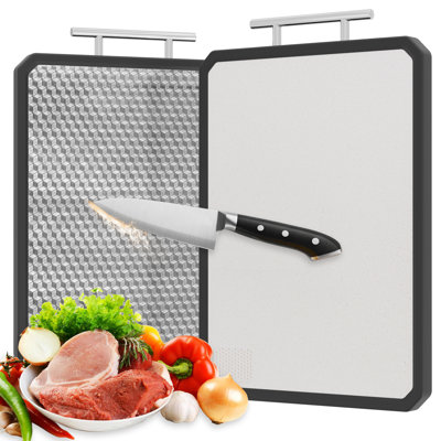 16x11 Inch Double-Sided Stainless Steel Cutting Board with Food-Grade Wheat Straw – Scratch-Resistant & Dishwasher Safe