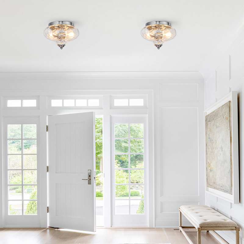 Chrome Water Pattern Glass Flush Mount Ceiling Light