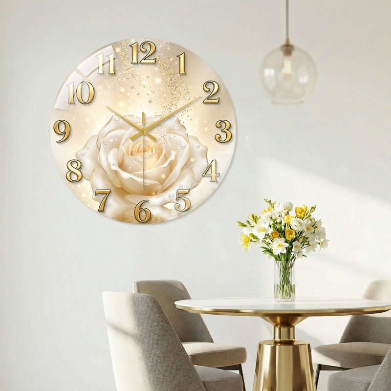 Horloge murale décorative moderne en verre or rose - 23,6 po, 60 x 60 cm (23,6 x 23,6 pouces)
