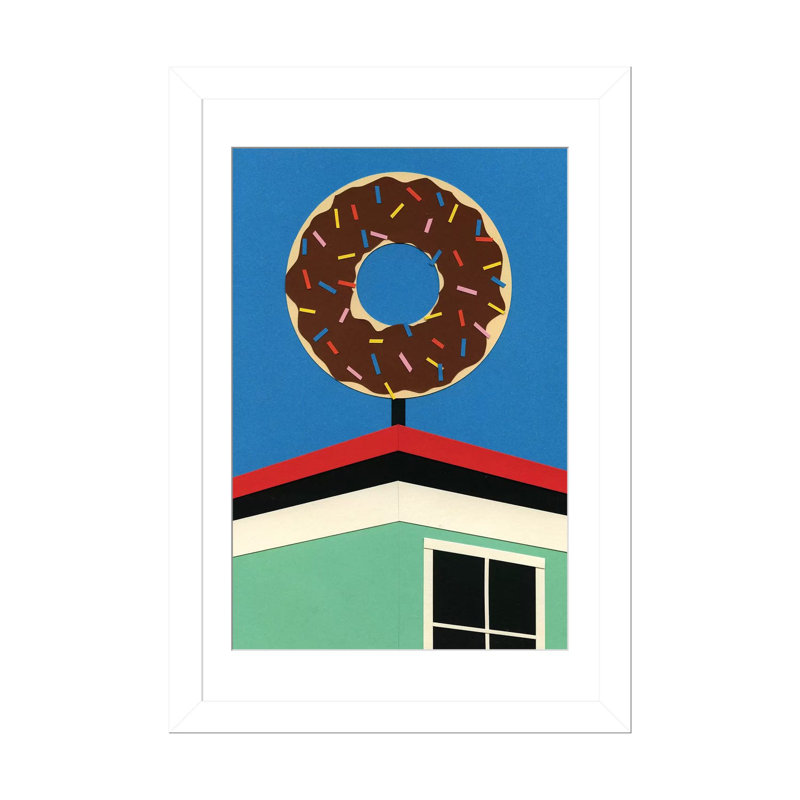 LA Donut Corner - Reproduction d'art murale - Papier d'art encadré, H 32 po x l 24 po, Blanc