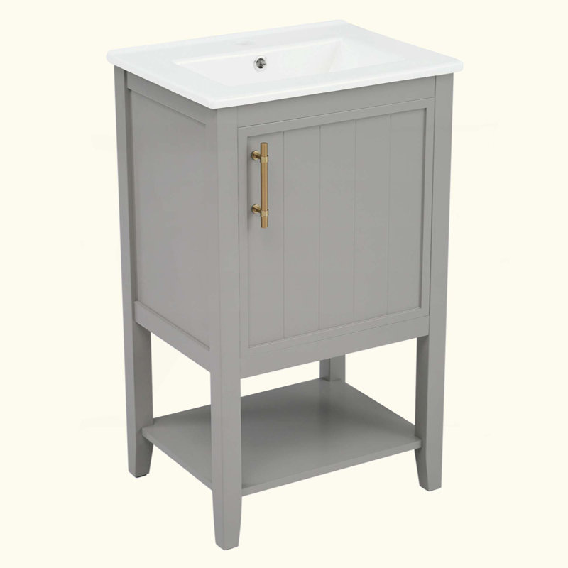 Meuble-lavabo de salle de bain avec lavabo, armoire de salle de bain avec porte à fermeture douce, support de rangement et tablette ouverte