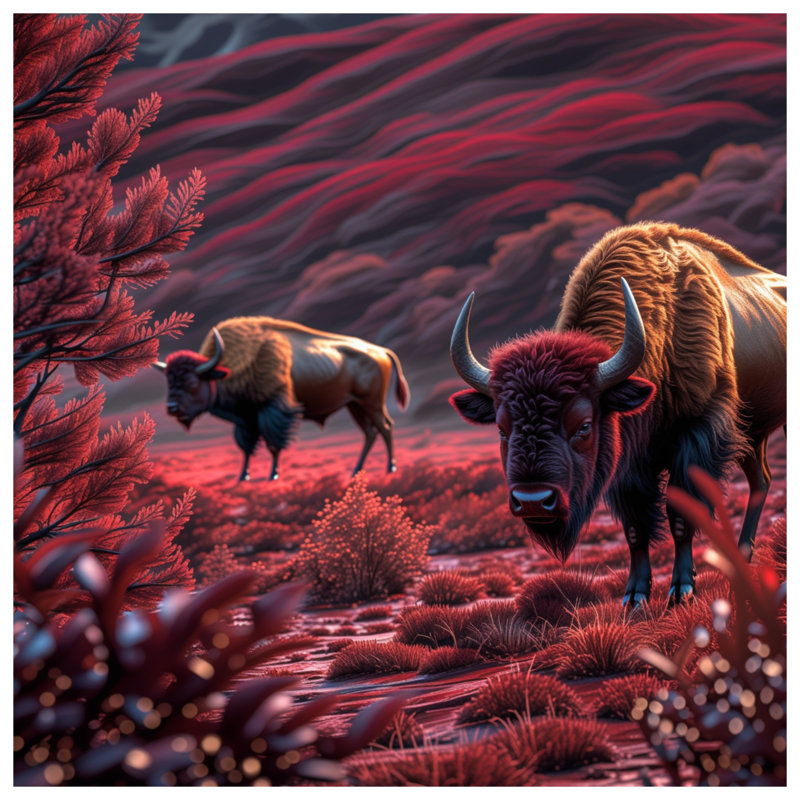 Rideaux de fenêtre Bison In Red Landscape, 1 pièce, 50 po x 92 po - 1 panneau, Transparent