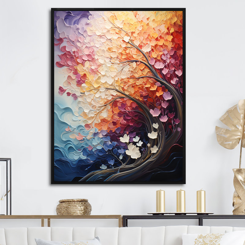 «Rainbow Reverie Tranquility Tree», reproduction sur toile, Cadre flottant noir, H 32 po x l 24 po x P 1 po