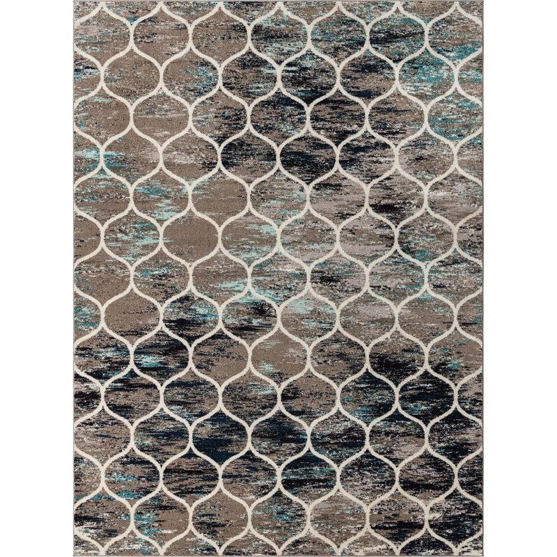 Tapis géométrique Llanet, Rectangle 9 pi x 12 pi, Bleu multicolore