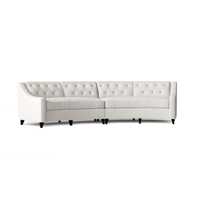 Canapé modulaire de coin symétrique 147 po Charlotte, Blanc Klein, Noyer, Plumes / duvet