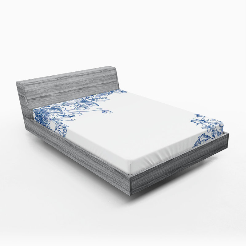 Ensemble de 2 draps-housses Ambesonne, Drap-housse grand, Bleu de cobalt, blanc / floral