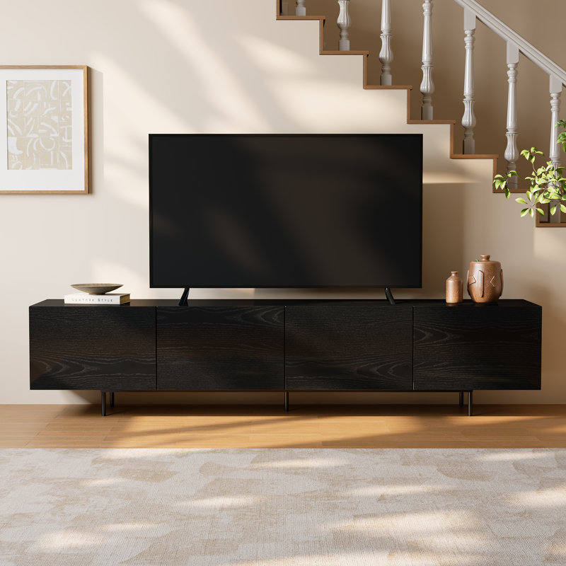 Crédence de rangement pour meuble télé 4 portes Modern, H 21,7 po x l 94,5 po x P 15,2 po, Noir