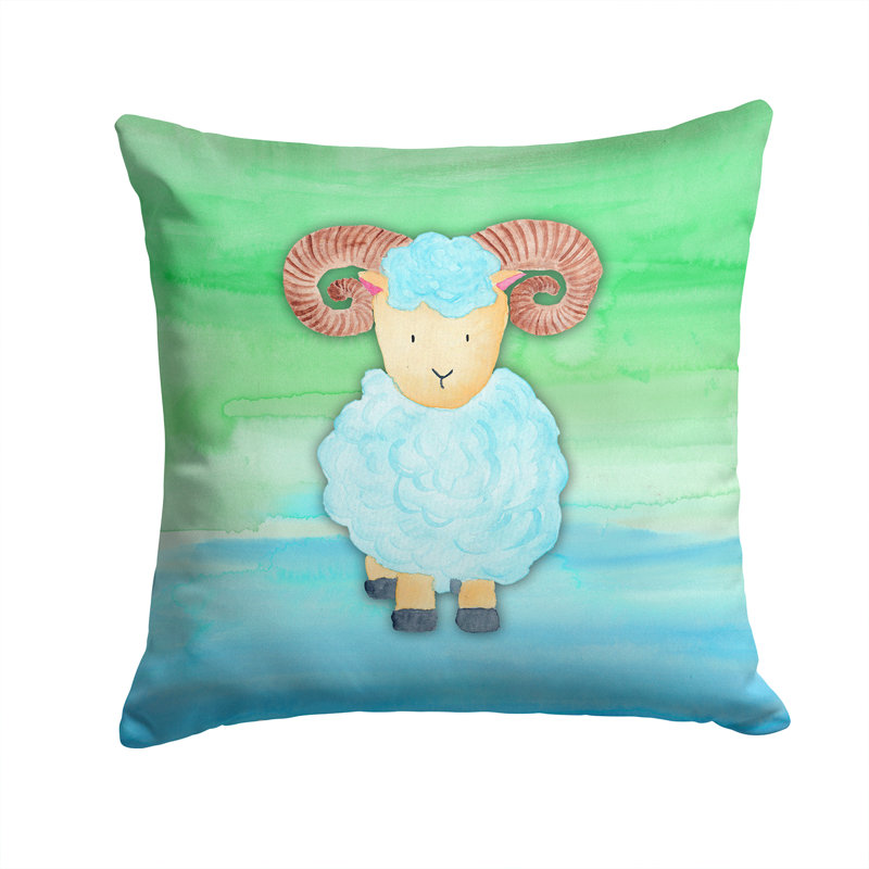 Coussin décoratif intérieur/extérieur en aquarelle de mouton, 14 po x 14 po