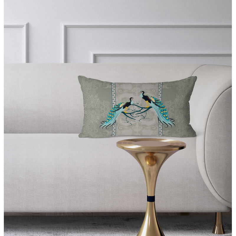 Enchanted Peacock  Rectangular Throw Pillow, Blue/Green/Turquoise