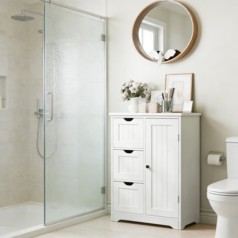 Freestanding Bathroom Cabinet With 3 Drawers & Adjustable Shelf, White