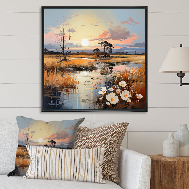 «Prairies Charm Sunset Infinite Serenity II», reproduction d'art des Prairies, Cadre flottant noir