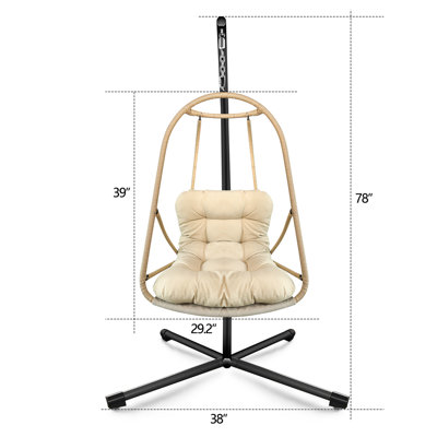 Fauteuil à œufs pivotant avec support, chaise suspendue pour panier intérieur et extérieur, support à 4 points de vieillissement, coussins moelleux, support idéal pour patio C, coussin, coussin et porte-gobelet, cadre, coffre-fort confortable