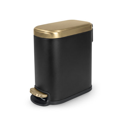 Acento Linea 1.3 Gallon Slim Rectangular Step Trash Can with Soft Close Lid, Removable Inner Bucket and Foot Pedal, Matte Black and Gold
