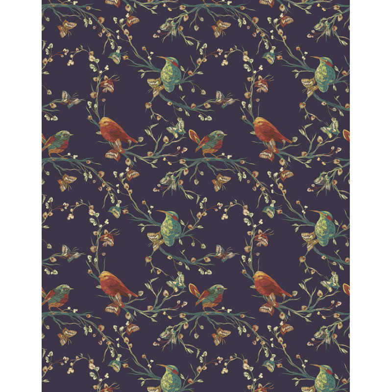Bird Floral Wallpaper, Purple
