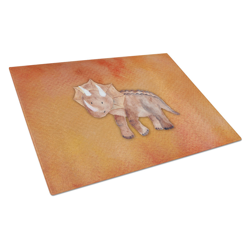 Caroline's Treasures Tempered Glass Triceratops Watercolor Cutting Board