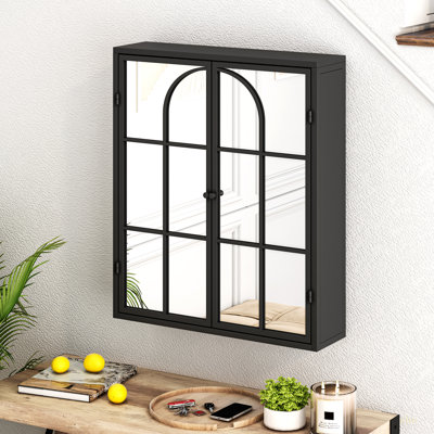 Armoire murale rétro 23,62 "à deux portes avec miroir, espace de rangement à trois niveaux pour le salon, la salle de bain et la salle à manger