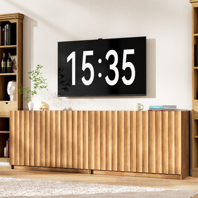 Modern TV Stands For 80 Inch Tvs, 94.5" W Wood Entertainment Center W/Adjustable Shelves, Mid Century Modern TV Stand W/Arched Fluted Doors, Media Console Cabinet For Living Room,Natural
