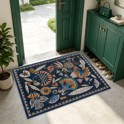 Dark Blue Tropical Floral area rugs for Living Room, Soft and Comfortable, Suitable for all seasons, easy to maintain, machine washable Indoor floor mat, Under Table Farmhouse suitable for Bedroom, Dining Room, Study, Patio, Balcony, Home Decor