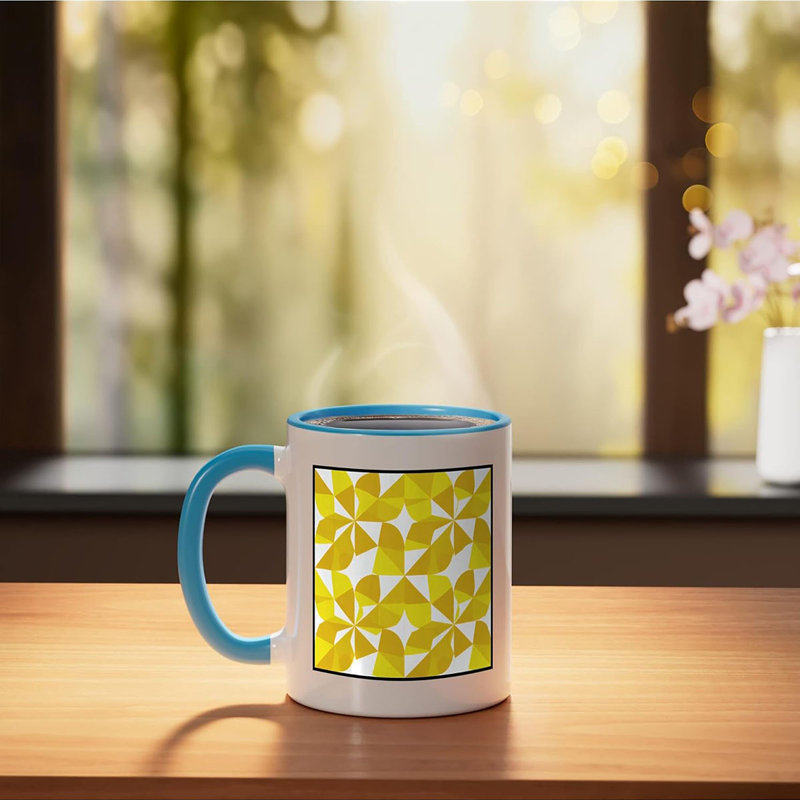 Geometric Yellow Floral Pattern Abstract Art Ceramic Mug, 11oz