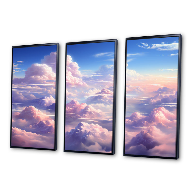Kawaii Landscape Clouds I - Clouds, art mural sur toile, Cadre flottant noir, H 32 po x l 48 po x P 1 po