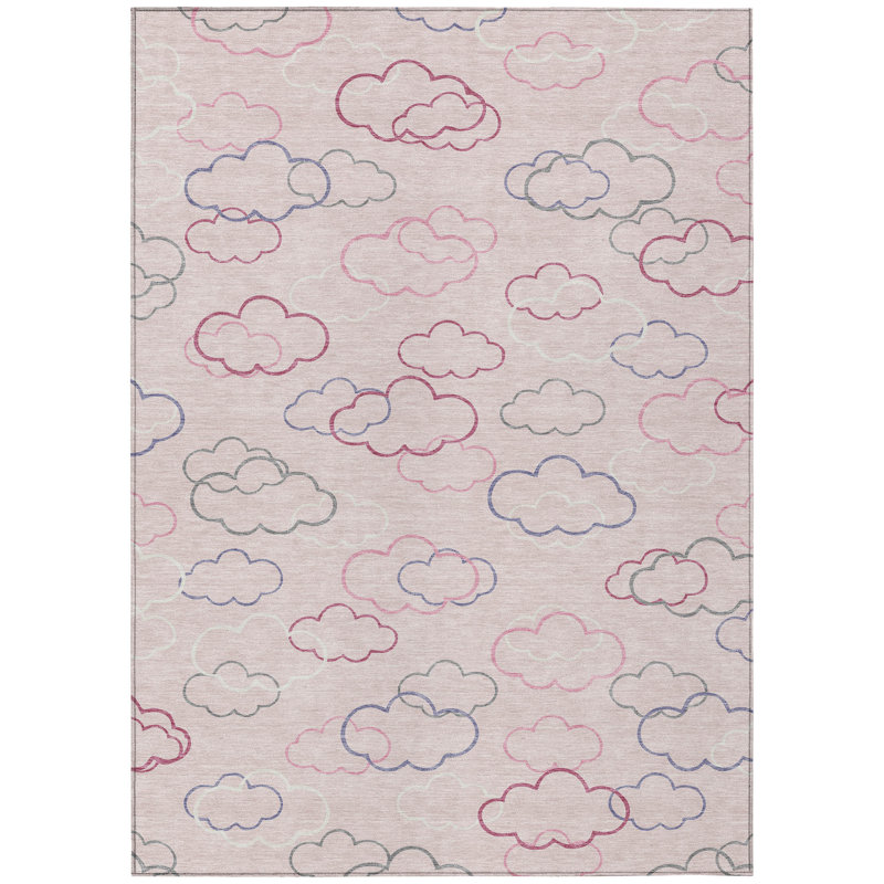 Machine Washable Indoor/Outdoor Chantille ACN2508 Kids Rug, Pink, Rectangle 5' x 7'6"