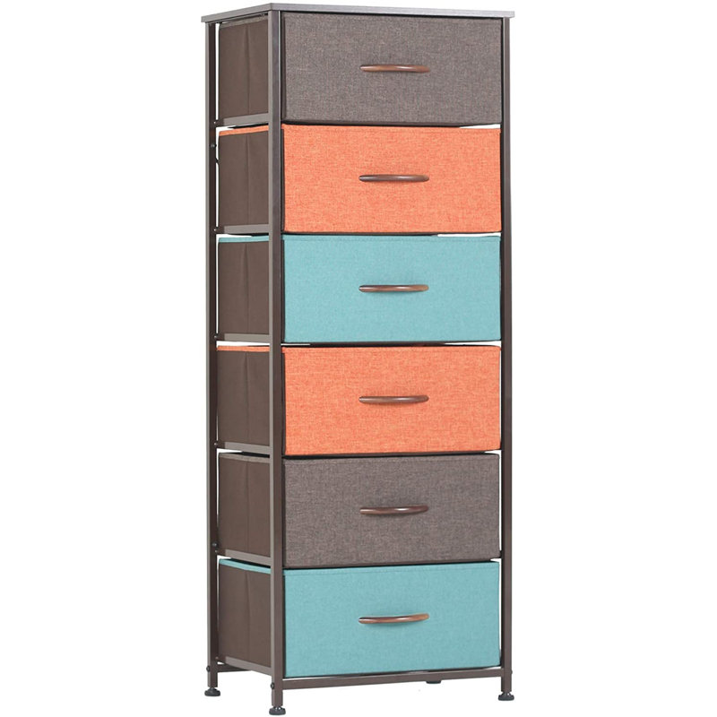 Tour de rangement verticale pour commode avec 6 tiroirs Waytrim, Brun / orange / bleu