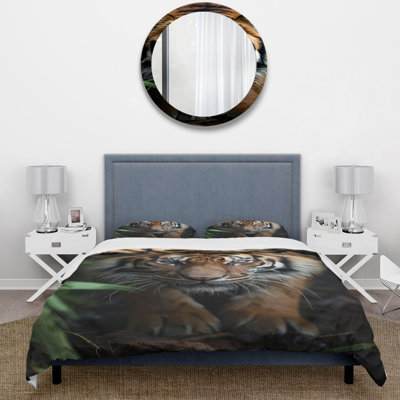 Beige Black Tiger Portrait II - Animals Duvet Cover Set