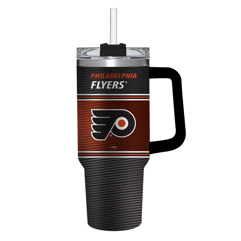 40 oz Gobelet de voyage en acier inoxydable avec paille, NHL Philadelphia Flyers