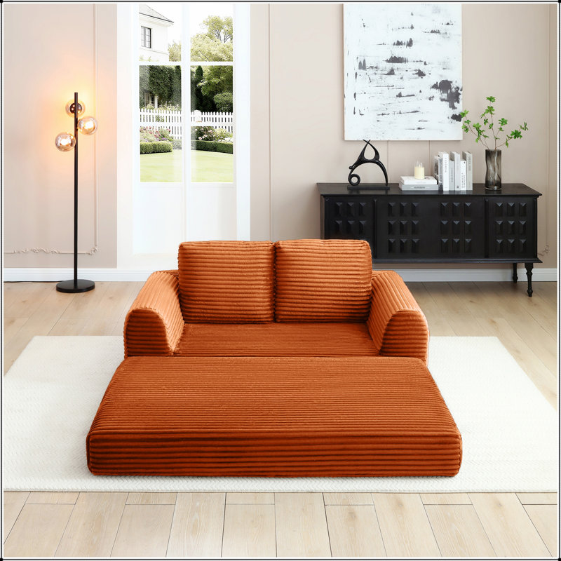 Canapé-lit pliant convertible 2-en-1, canapé-lit en velours côtelé moderne avec 2 coussins, causeuse futon rembourrée et désossée avec lit escamotable, canapé modulaire pliant pour le salon
