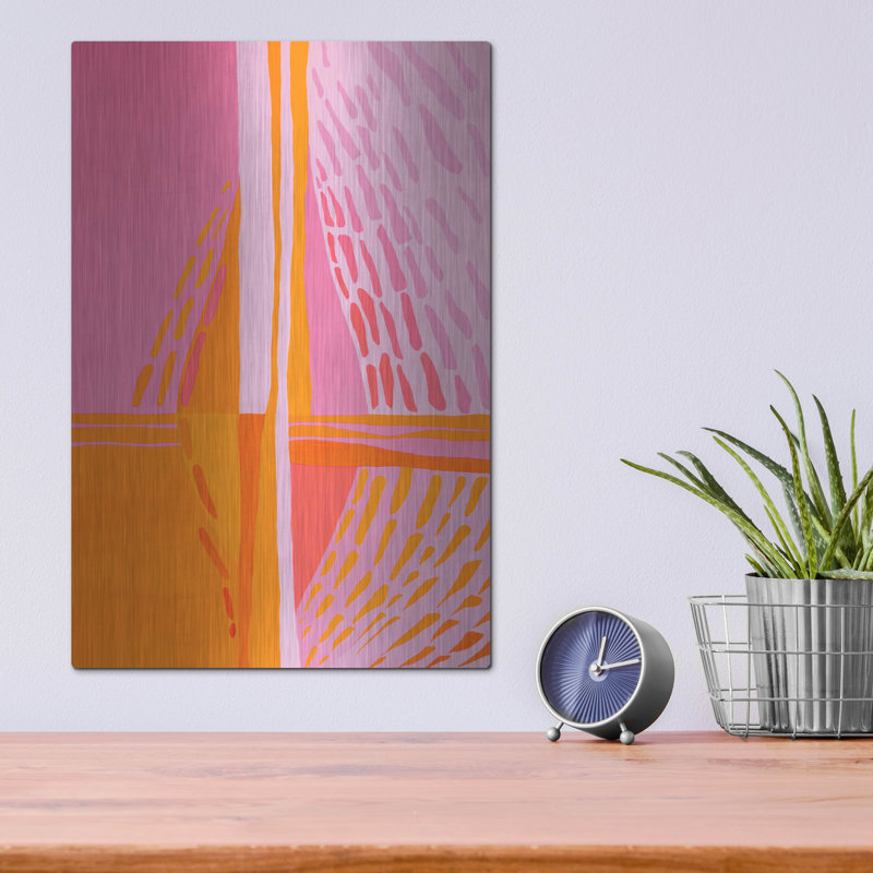 «Rose et orange abstrait» par Design Fabrikken, mur en métal, H 16 po x l 12 po