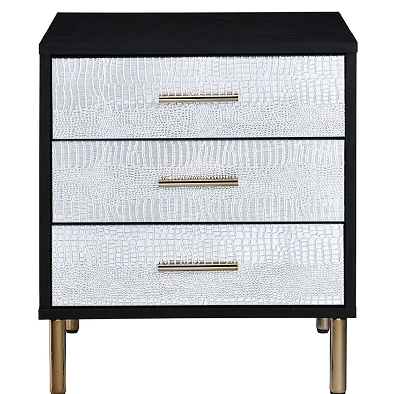Table de chevet noire, argentée et dorée avec une grande capacité de tiroir - Espace de rangement pour la chambre à coucher 3