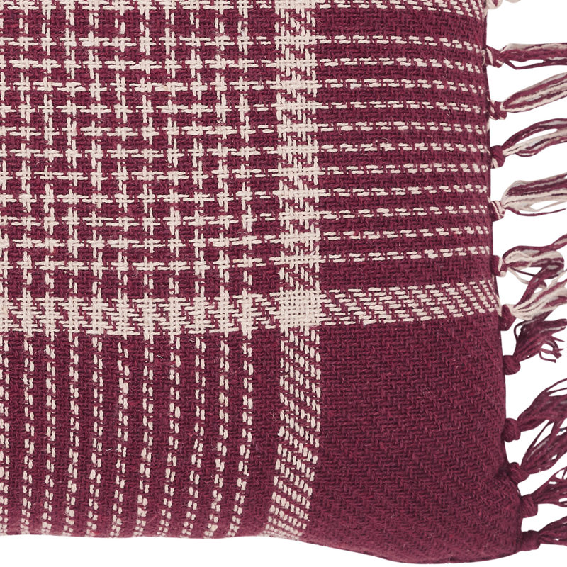 Tassels Reversible Throw Pillow, Burgundy