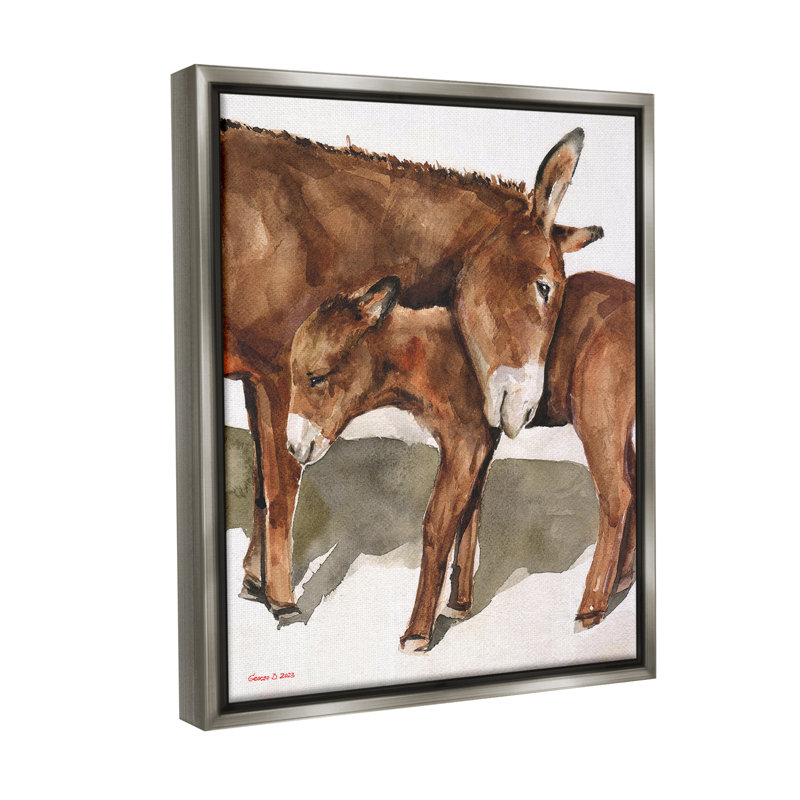 "Cuddling Donkey & Foal" par GeorgeDyachenkoArt sur toile, Cadre flottant gris lustré, H 21 po x l 17 po