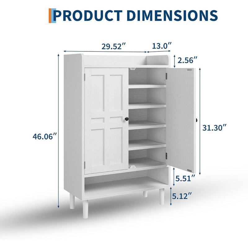 Armoire à chaussures, grande armoire à chaussures avec 2 portes, Blanc