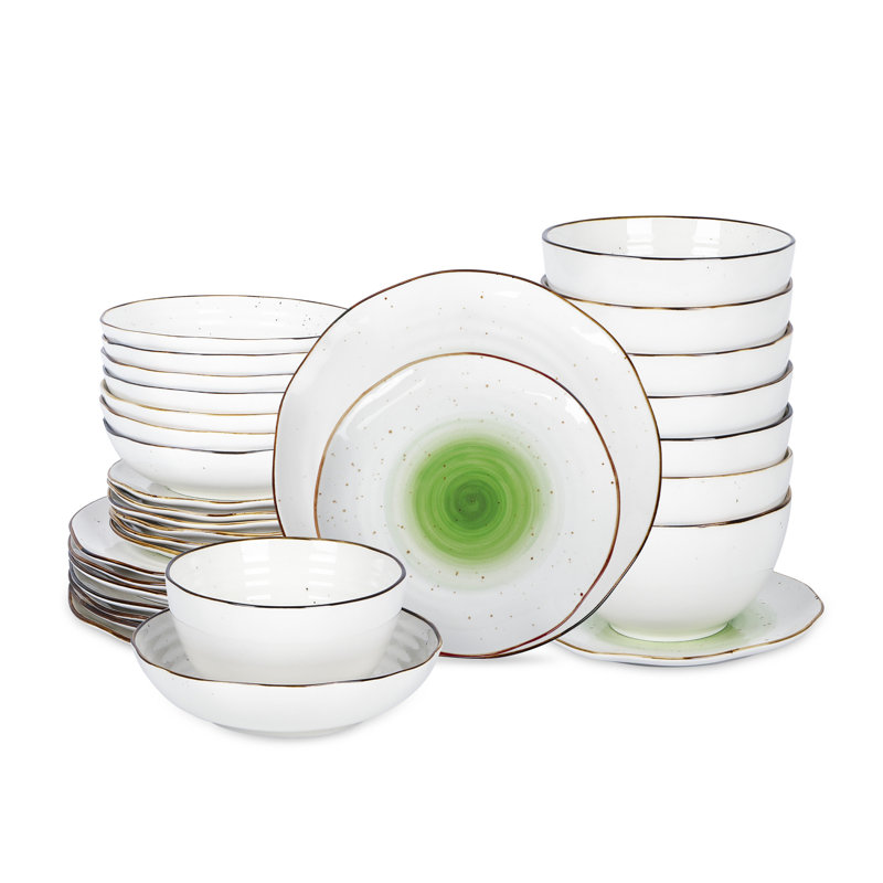 Luma Piece Porcelain China Dinnerware Set - Service for 8, Green