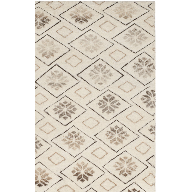 Tapis ivoire en laine noué à la main Palni, Rectangle 8 pi x 10 pi